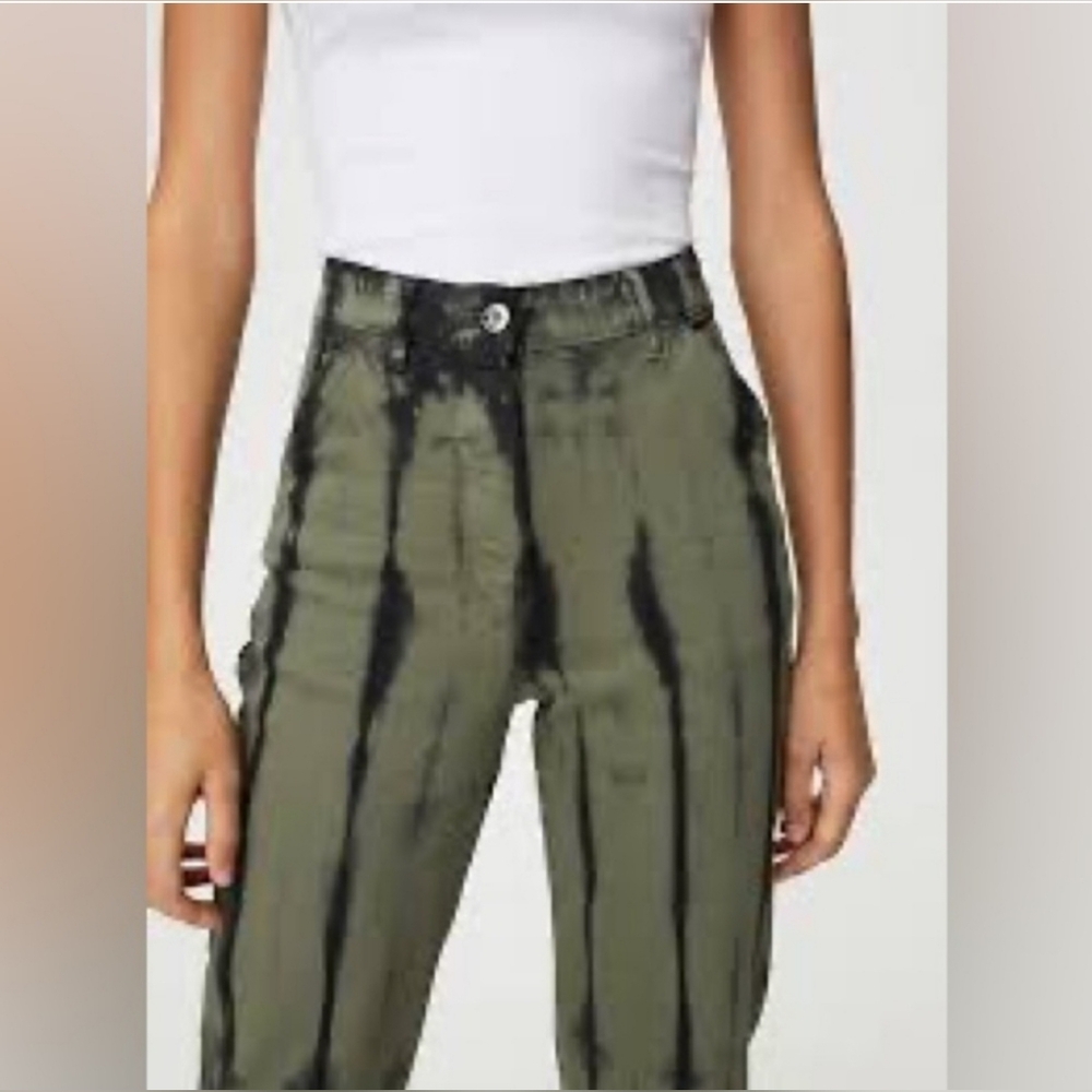 Aritzia Wilfred Free Kelsey Tie Dye Pants Size 8 High Rise Black Green Stretch - Picture 9 of 14